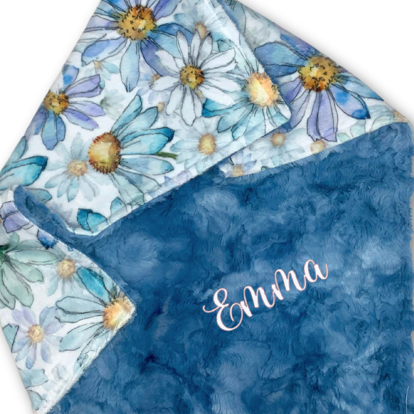 Personalized Blue Daisy Minky Baby Blanket or Lovey