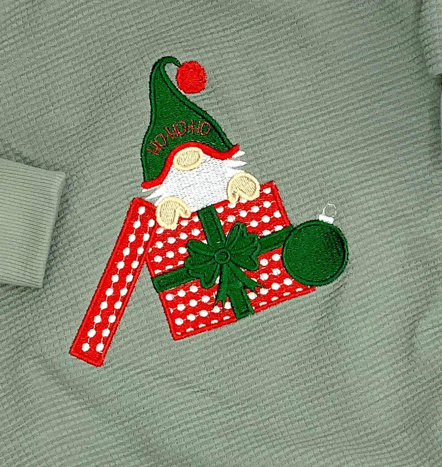Christmas Gnome Embroidered Sweater Romper, 100% Organic Cotton