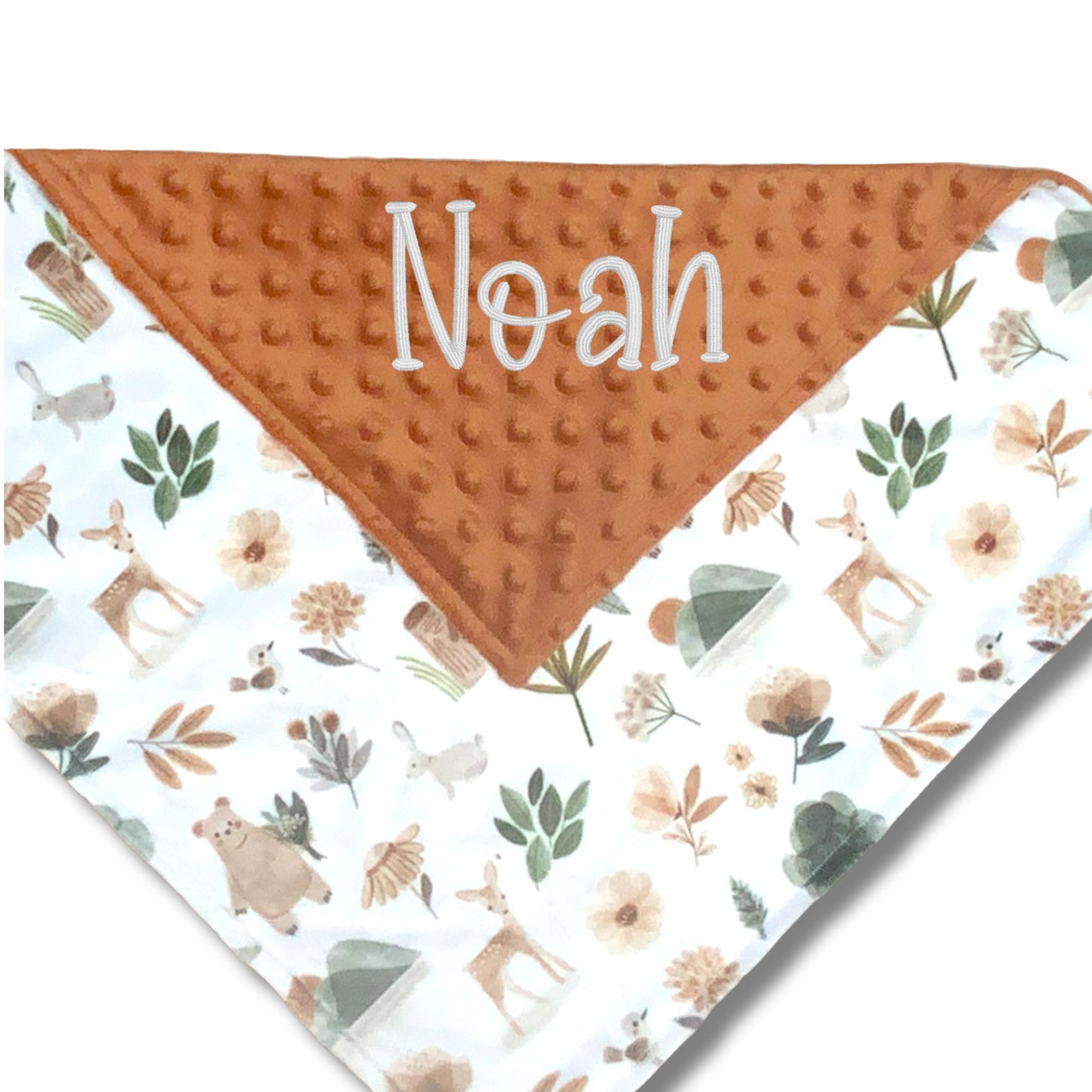 Forest Wildlife Custom Minky Baby Blanket or Lovie, Personalized with Embroidery