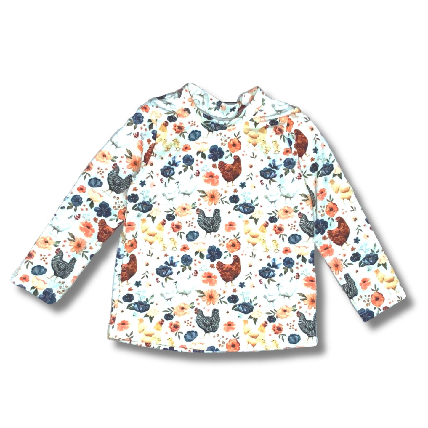 Country Blue Chicken Print Long Sleeve Top