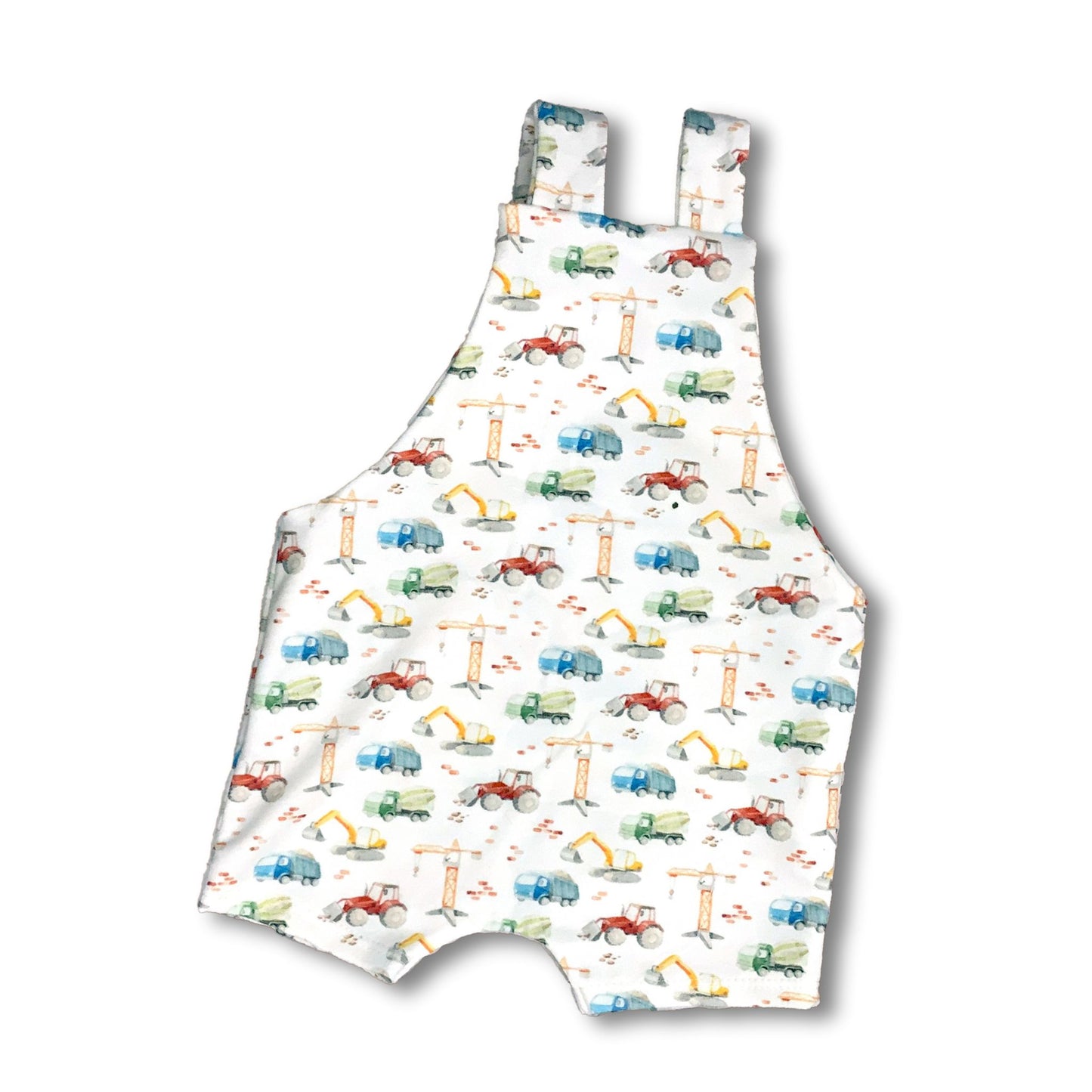 Construction Equipment Print Short Romper for Baby & Toddler Boys, Organic Cotton, Handmade