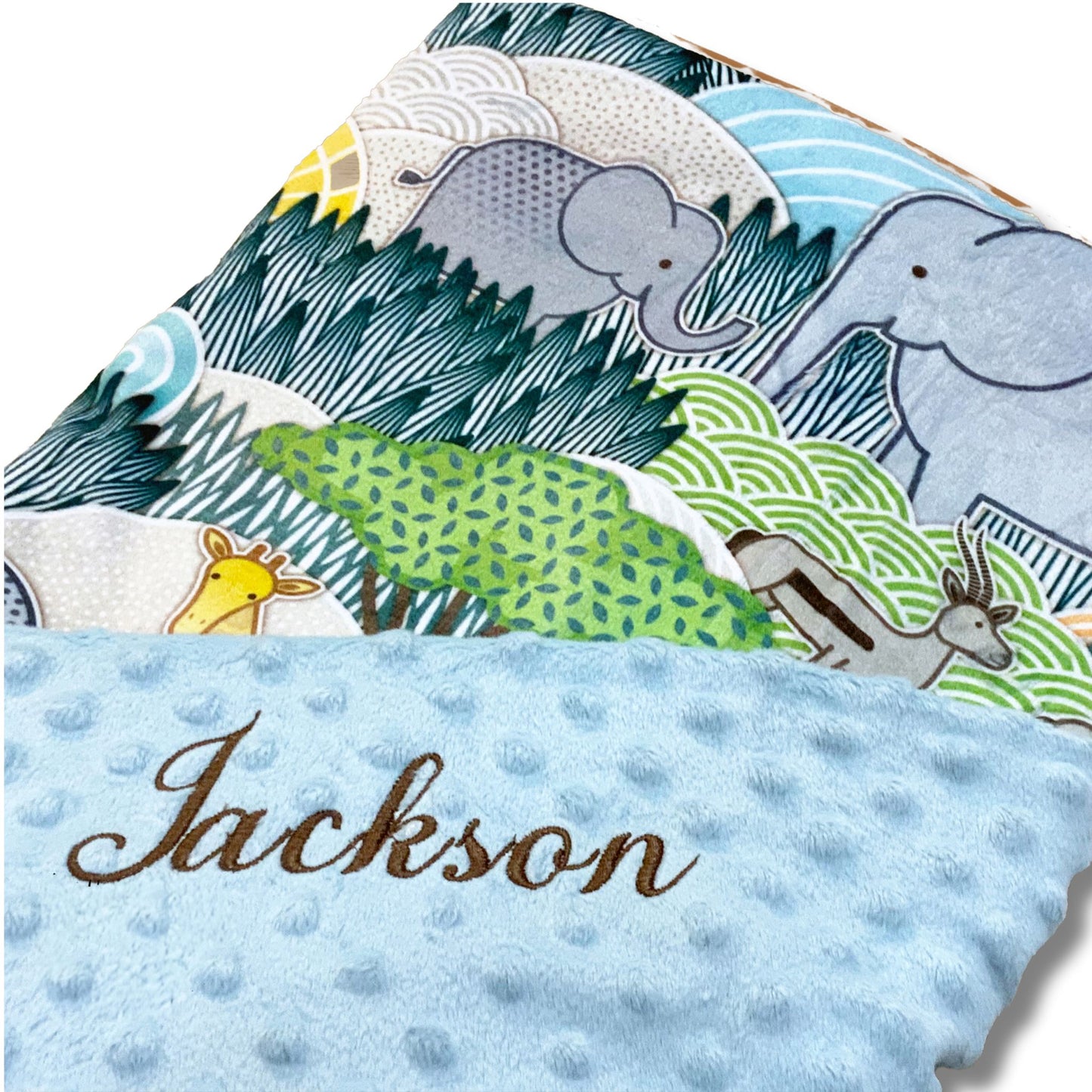 African Wildlife Custom Minky Baby Blanket or Lovie, Personalized with Embroidery
