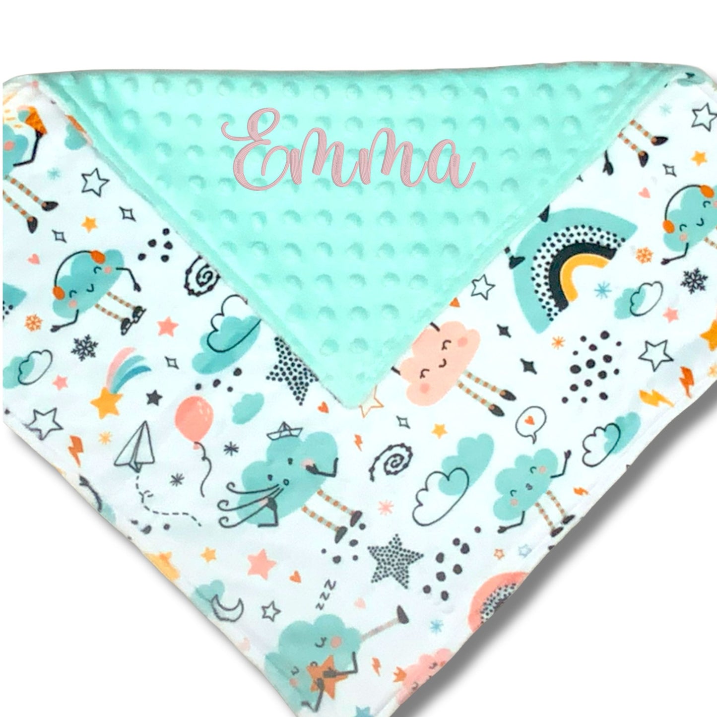 Boho Rainbow Aqua Baby Minky Blanket, Personalized with Embroidery