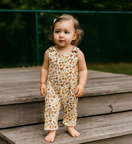 Fall Floral Print Long Romper