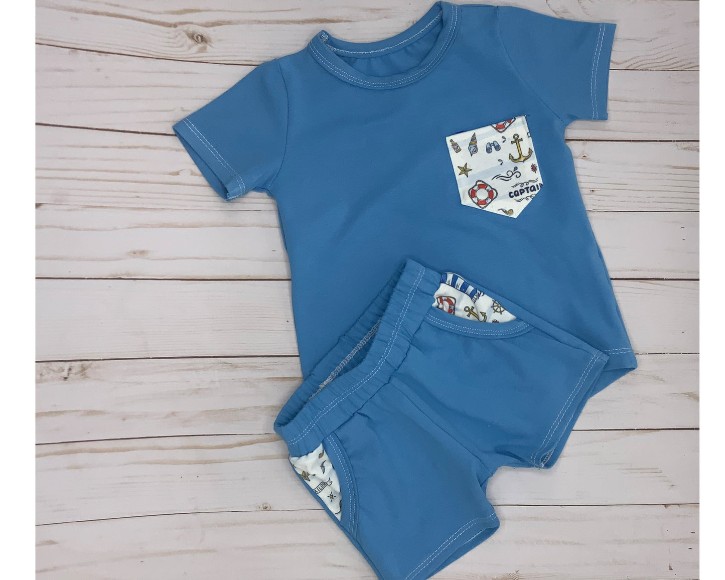 Pocket T-shirt & Joggers Blue Set for Boys