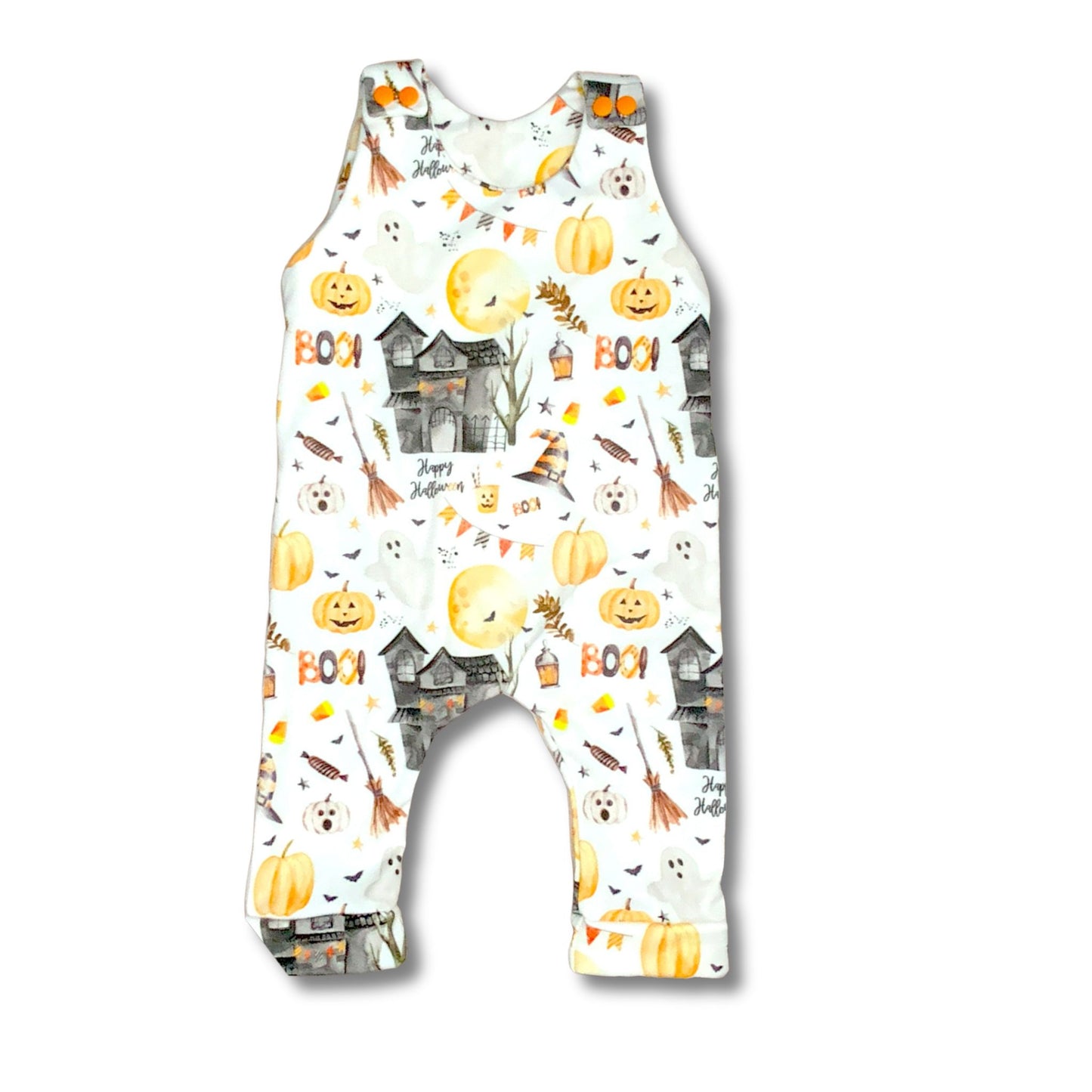 Organic Cotton Long Halloween Romper, Boo! Haunted House and More