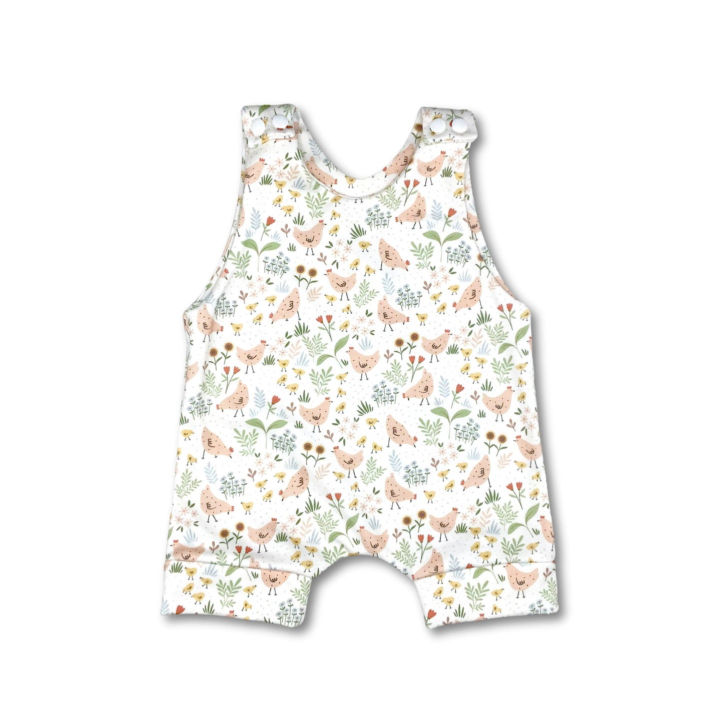 Cute Retro Chicken Print Short summer romper for baby and toddler girls