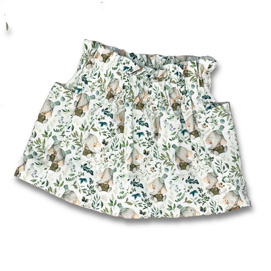 Cute baby elephant print with greenery paper bag waist pocket skirt