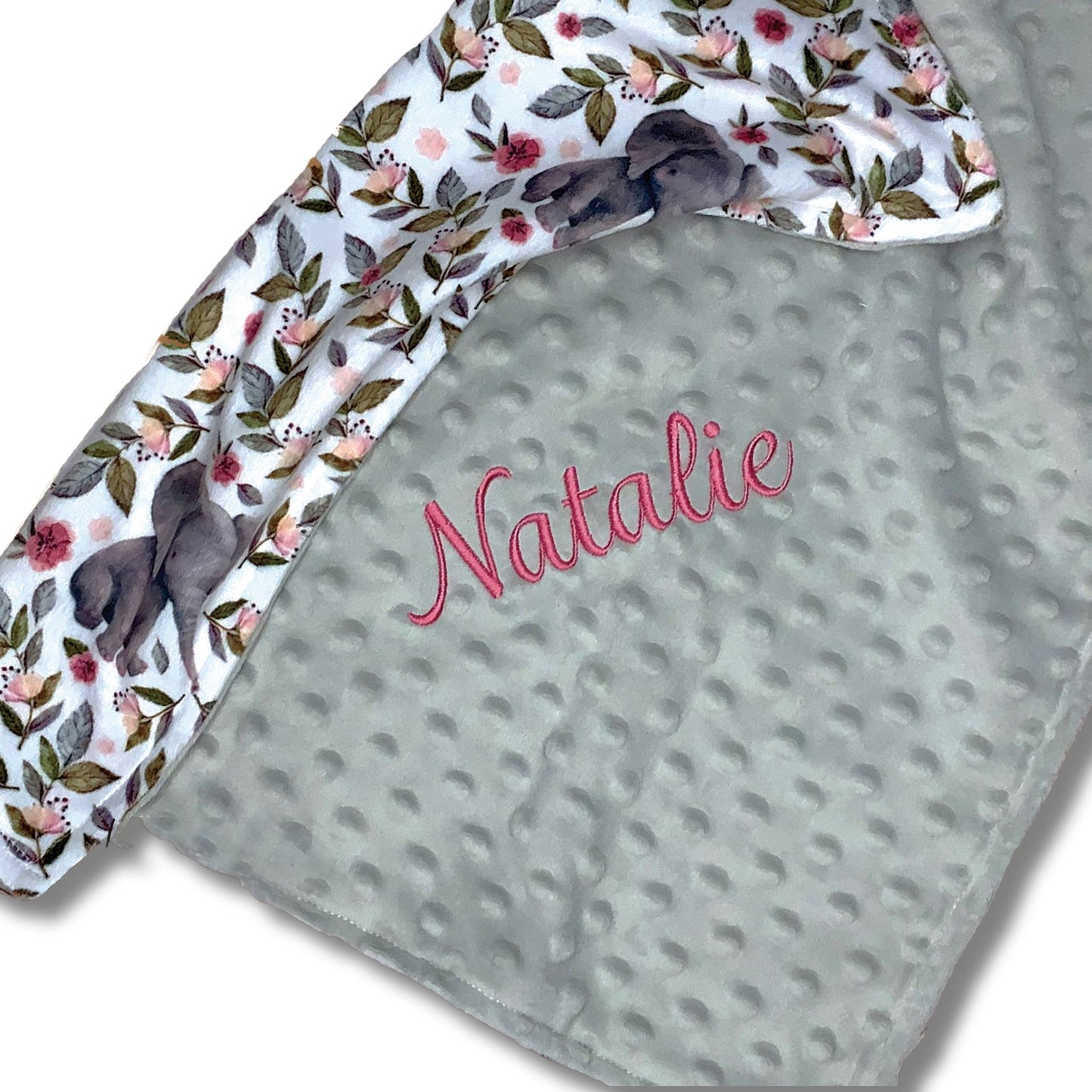 Baby Elephant Custom  Minky Baby Blanket or Lovie, Personalized with Embroidery