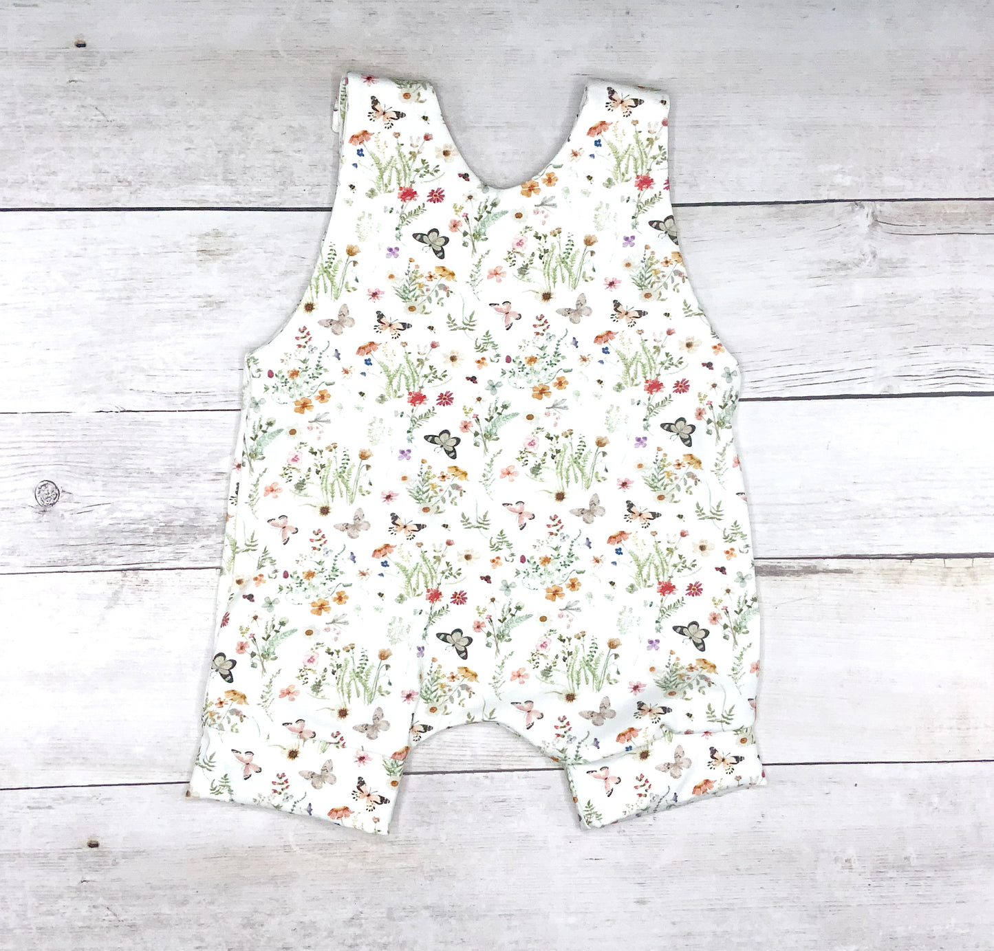 Butterfly & Floral Print  Short Romper, Organic Cotton, Girls Summer Outfit