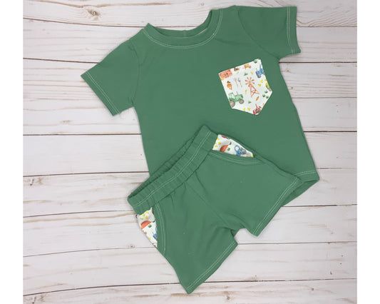 Pocket T-shirt & Joggers Green Set for Boys