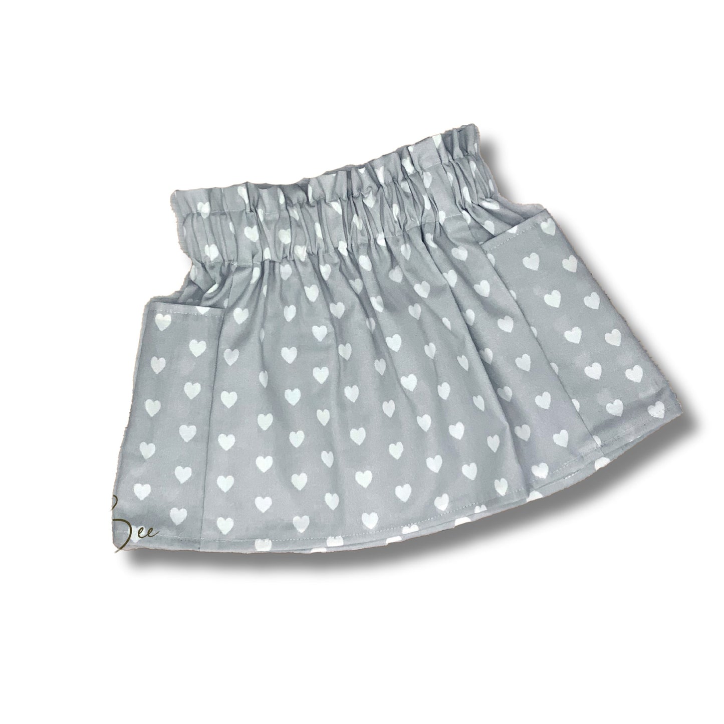 Grey with white hearts cotton paper bag waist cotton skirt for toddler girl