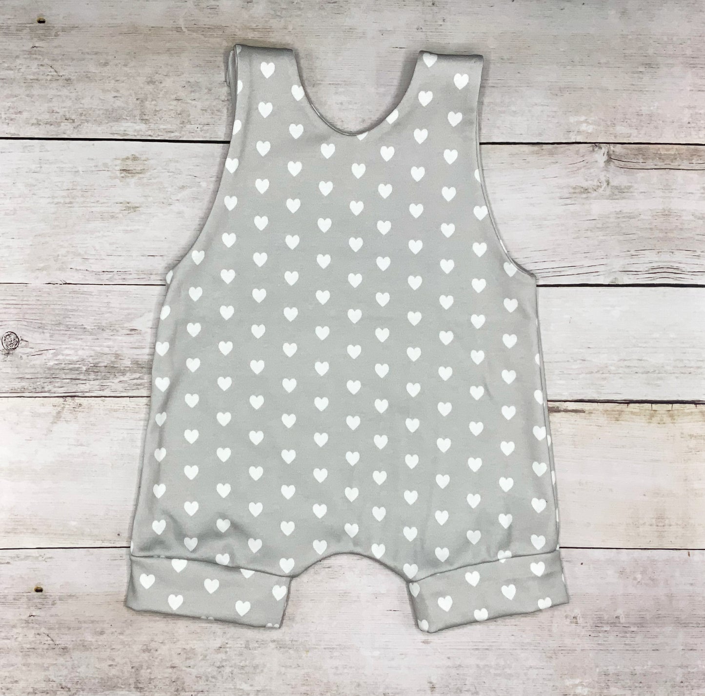 Baby Girls Gray & White Heart Print Summer Romper, 100% Organic Cotton