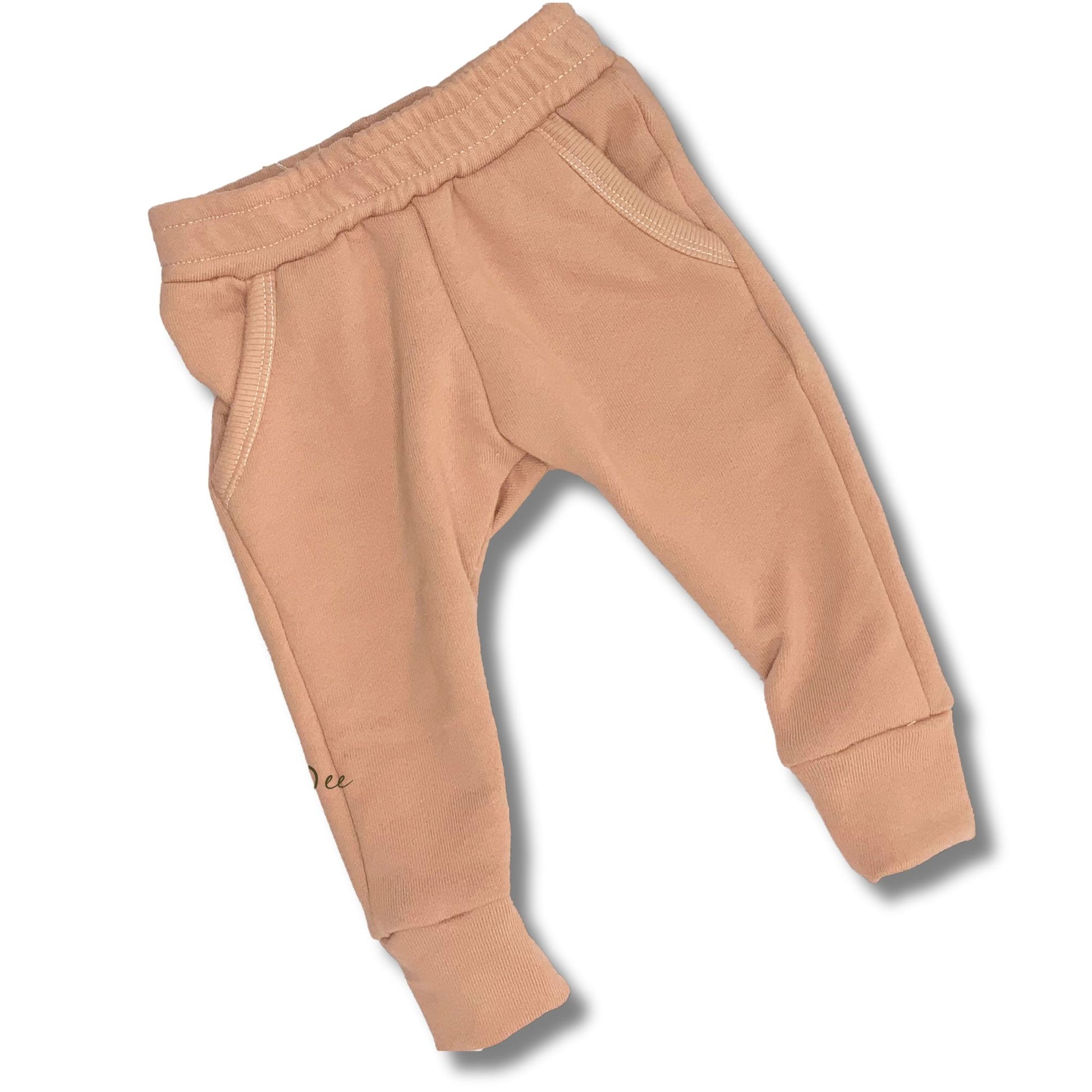 Joggers in a rose clay color in an organic French Terry fabric.