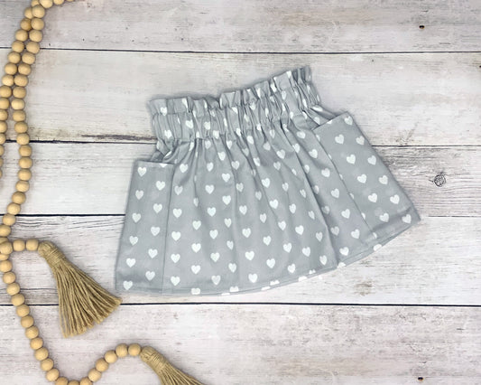 Hearts Paper Bag Waist Cotton Pocket Skirt