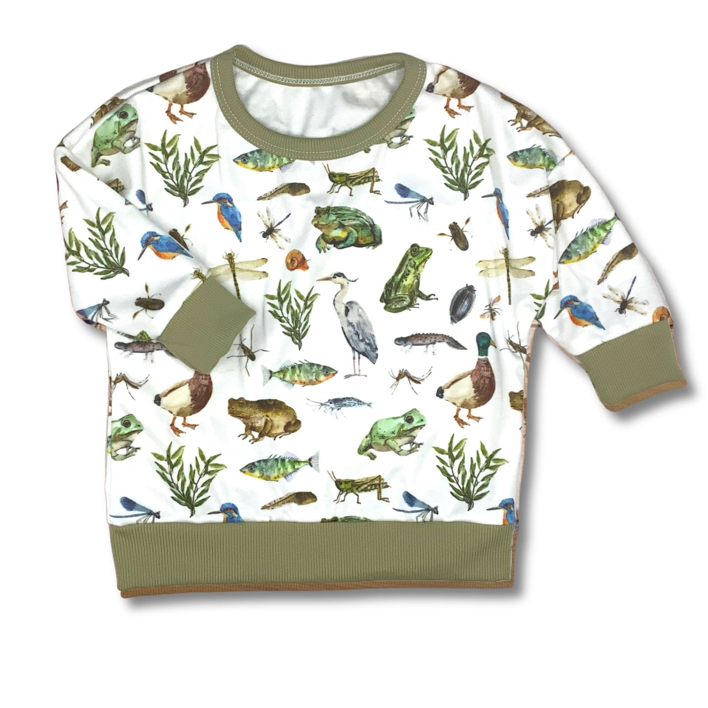 Organic Long Sleeve Dolman, Wildlife Pond Animals