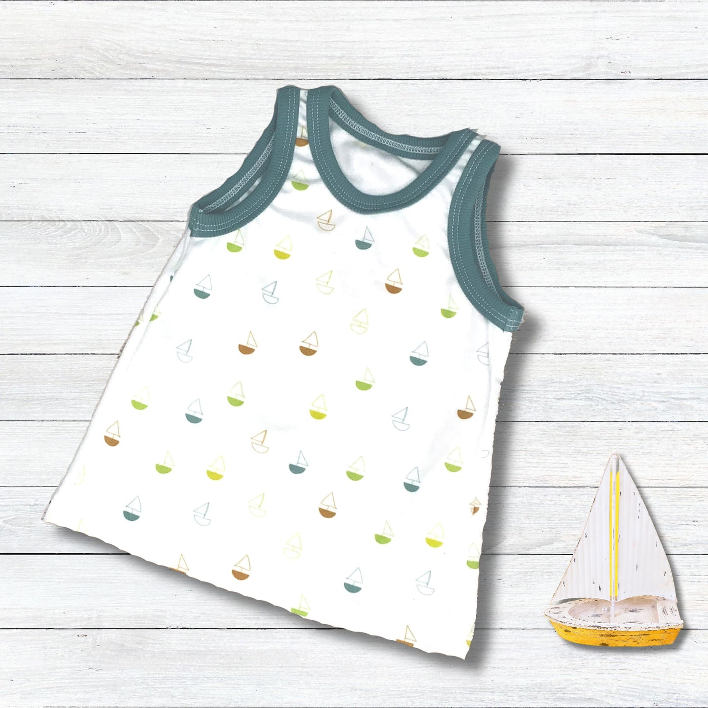 Sailboat Print Tank Top, Organic Cotton