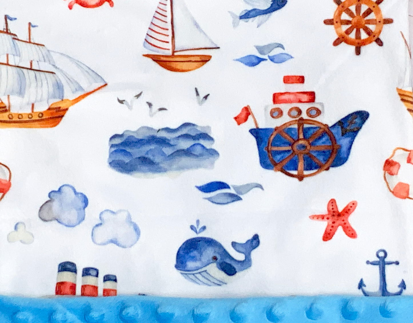 Nautical Themed  Custom  Minky Baby Blanket or Lovie, Personalized with Embroidery