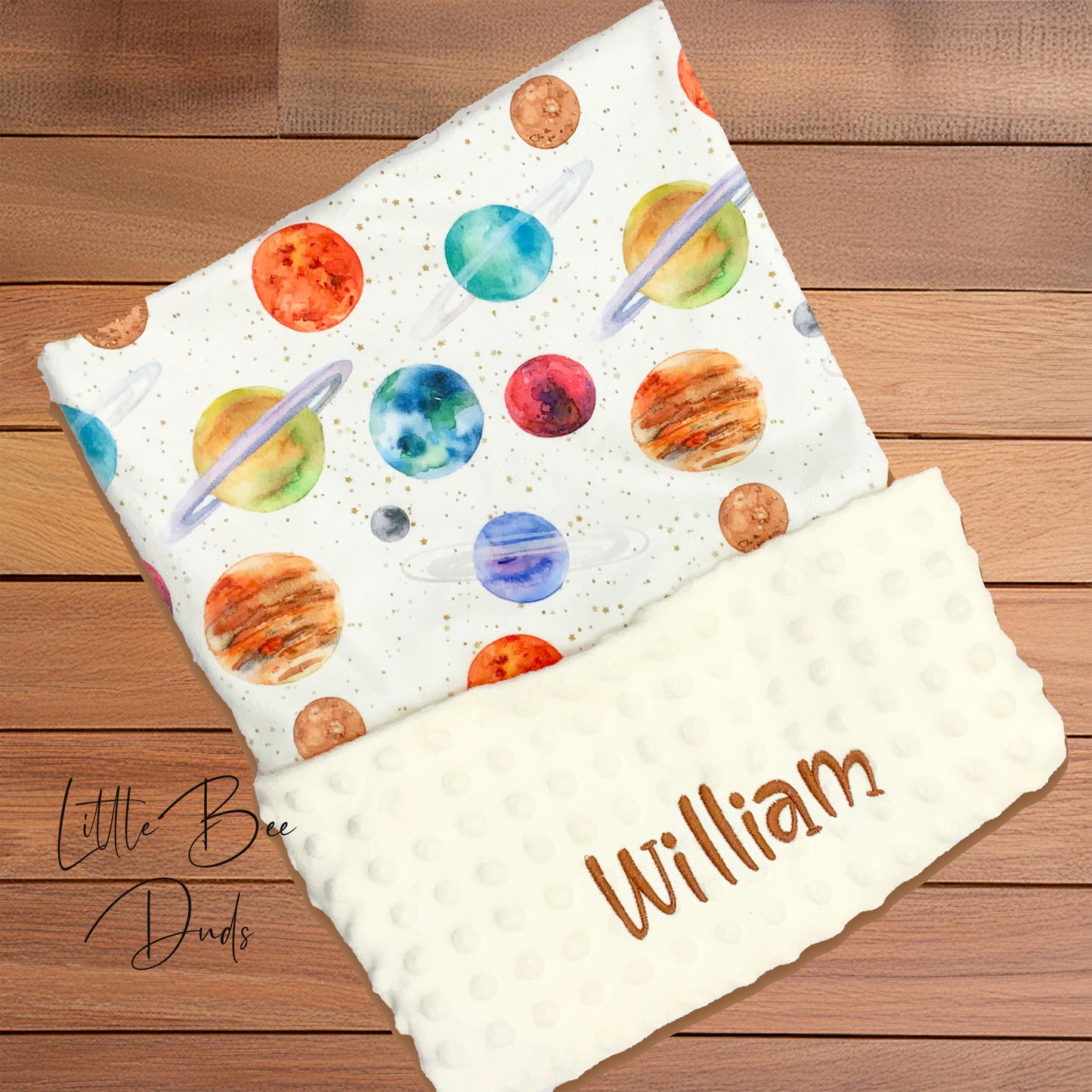 Planets Space Theme  Custom  Minky Baby Blanket or Lovie, Personalized with Embroidery