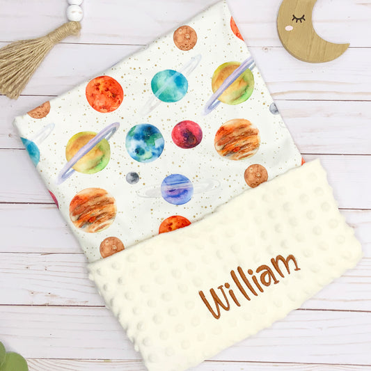 Planet space theme baby minky blanket