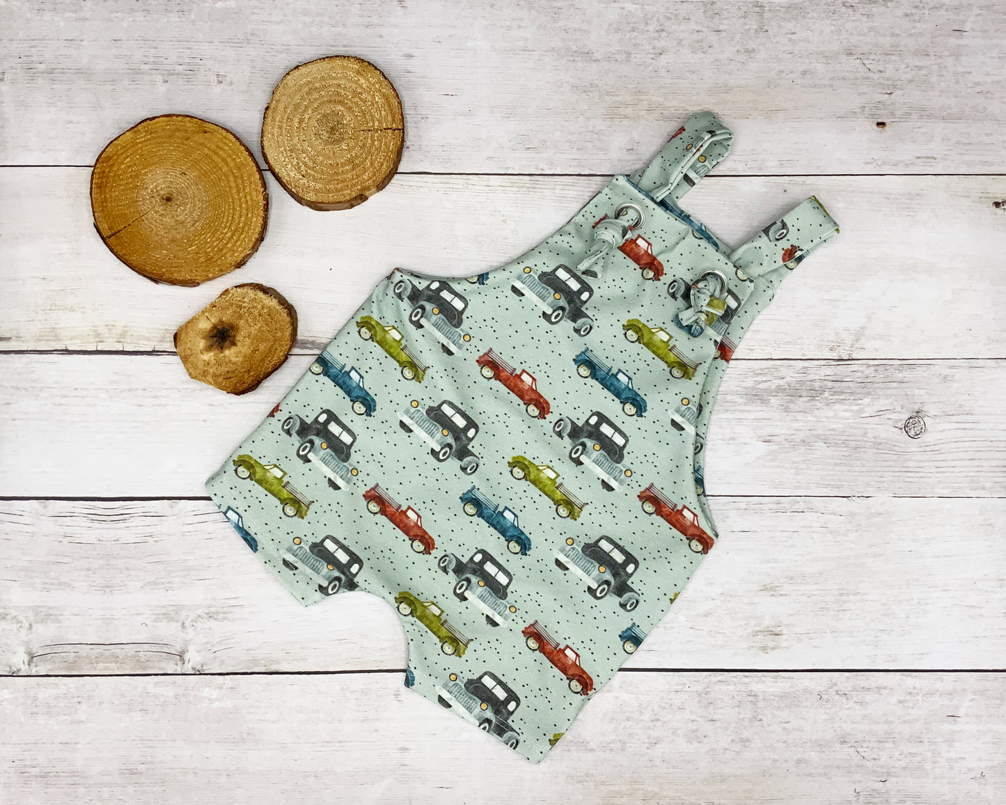Knotted Shortalls, Overalls With Vintage Truck Print