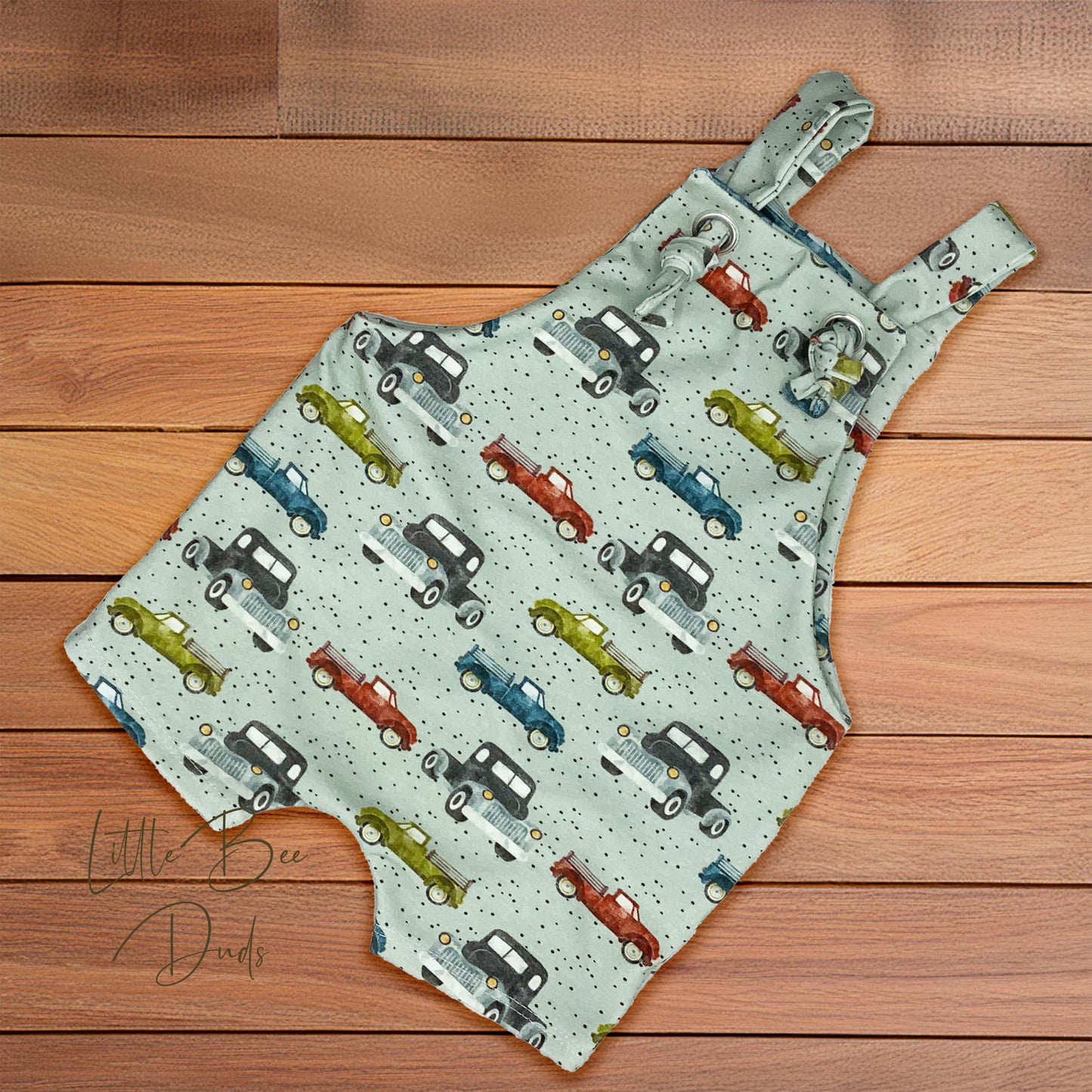 Knotted Shortalls, Overalls With Vintage Truck Print