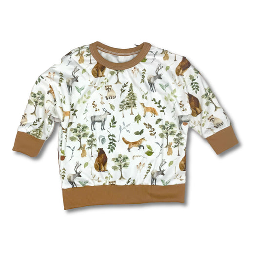 Organic Long Sleeve Dolman, Forest Animals Print