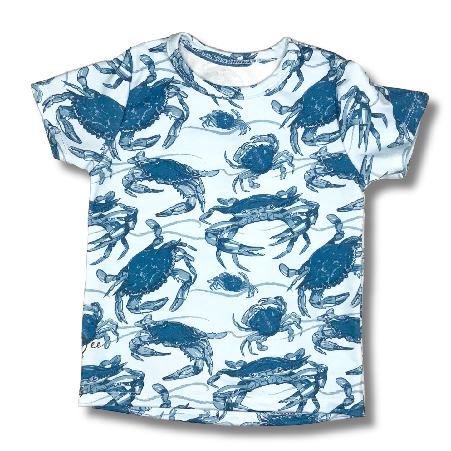 Blue Crab Print T-Shirt, 100% Organic Cotton, Size 3T