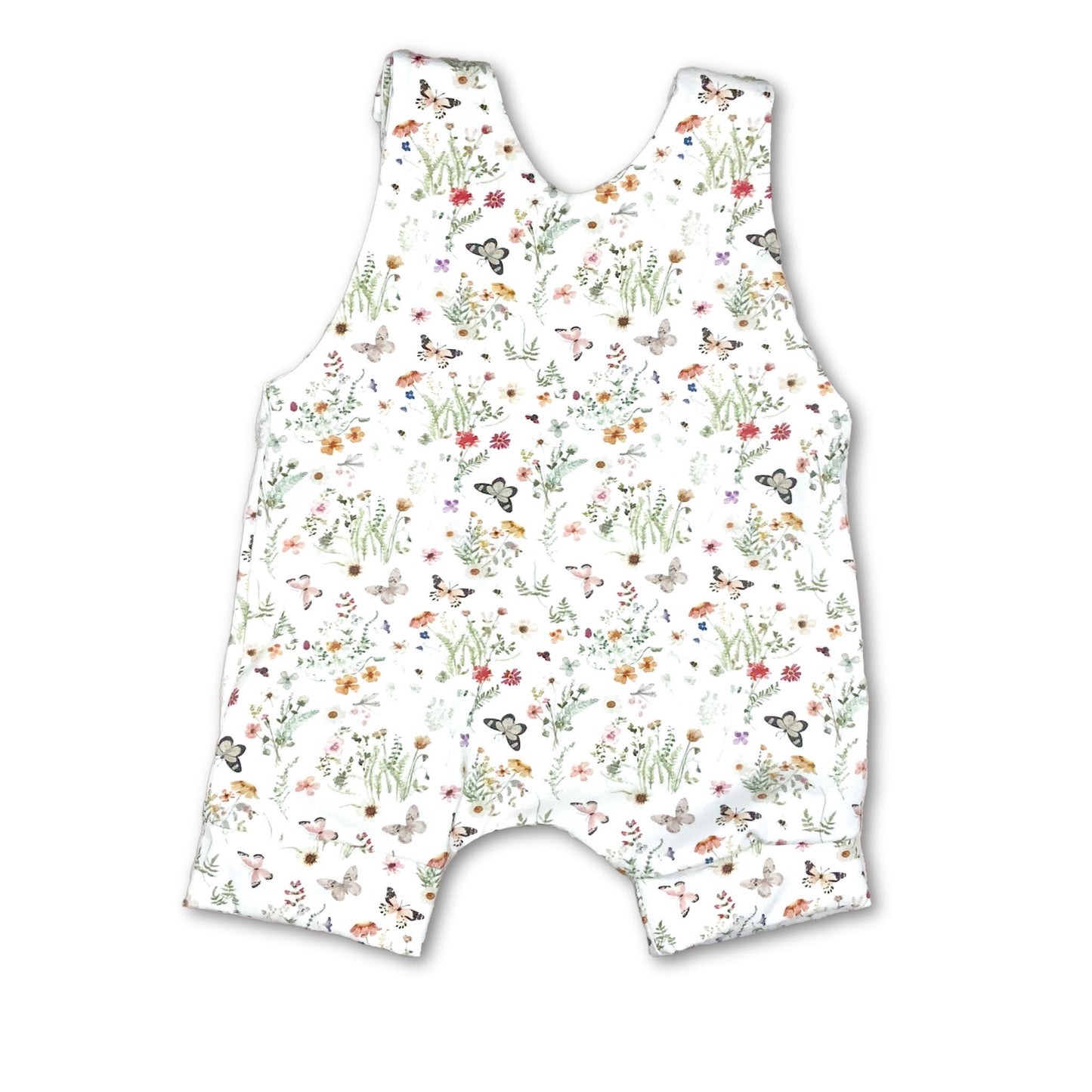 Butterfly & Floral Print  Short Romper, Organic Cotton, Girls Summer Outfit