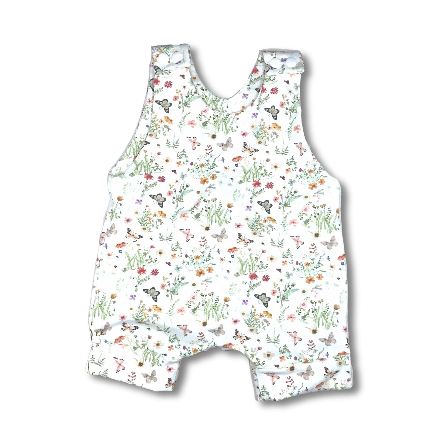 Butterfly & Floral Print  Short Romper, Organic Cotton, Girls Summer Outfit