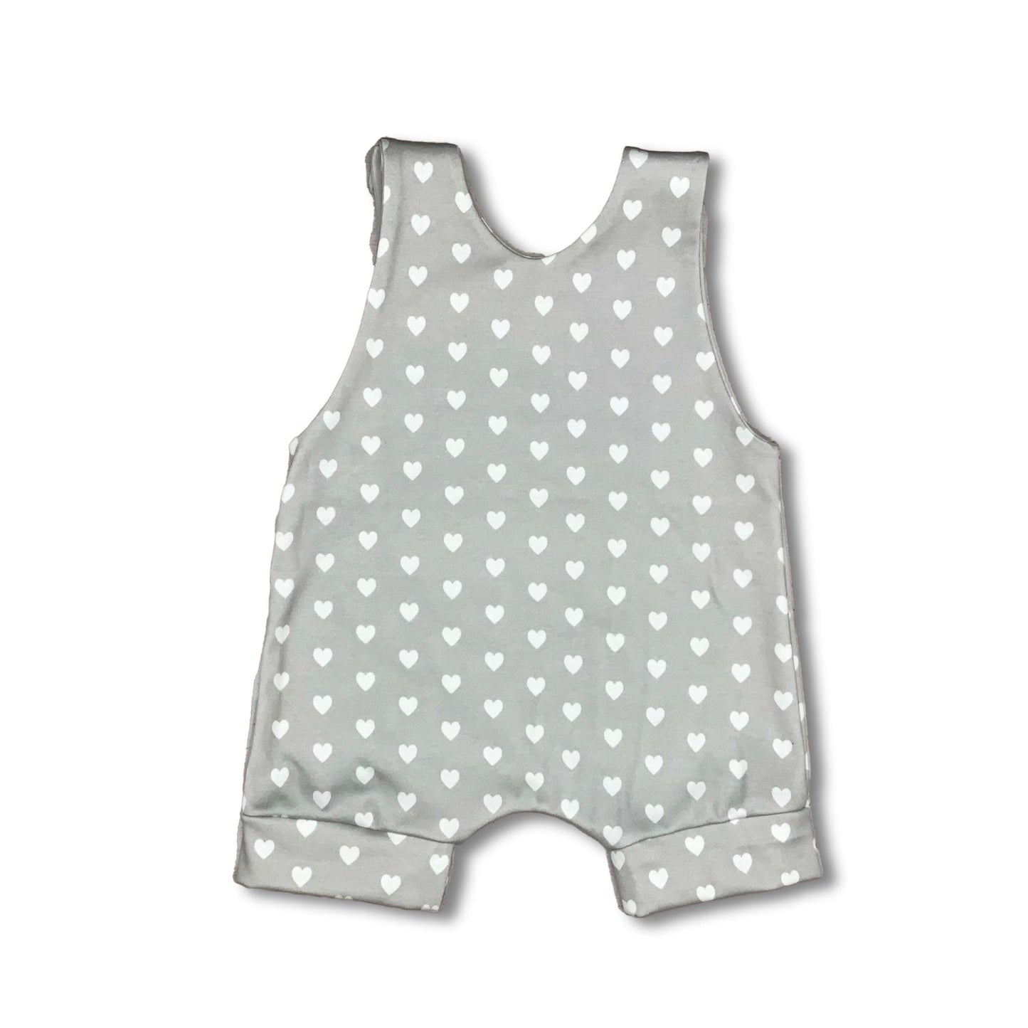 Baby Girls Gray & White Heart Print Summer Romper, 100% Organic Cotton