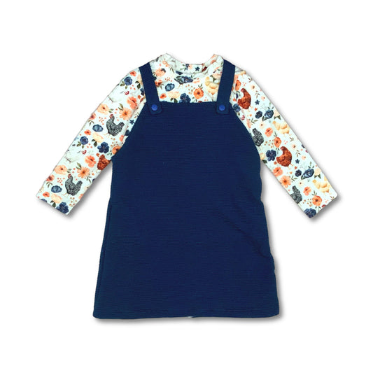 Organic Cotton Long Sleeve Chicken Print Top & Navy Blue Jumper