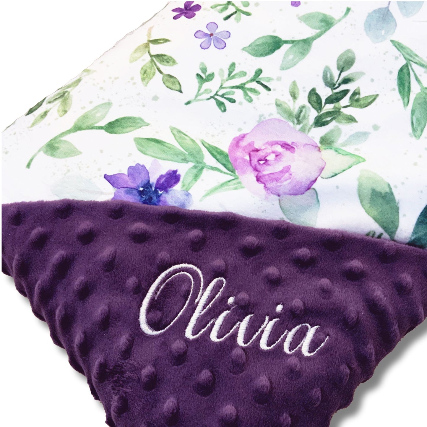 Lavender Floral Baby Minky Blanket, Personalized with Embroidery