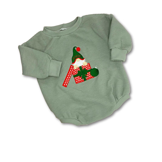 Christmas Gnome Embroidered Sweater Romper, 100% Organic Cotton