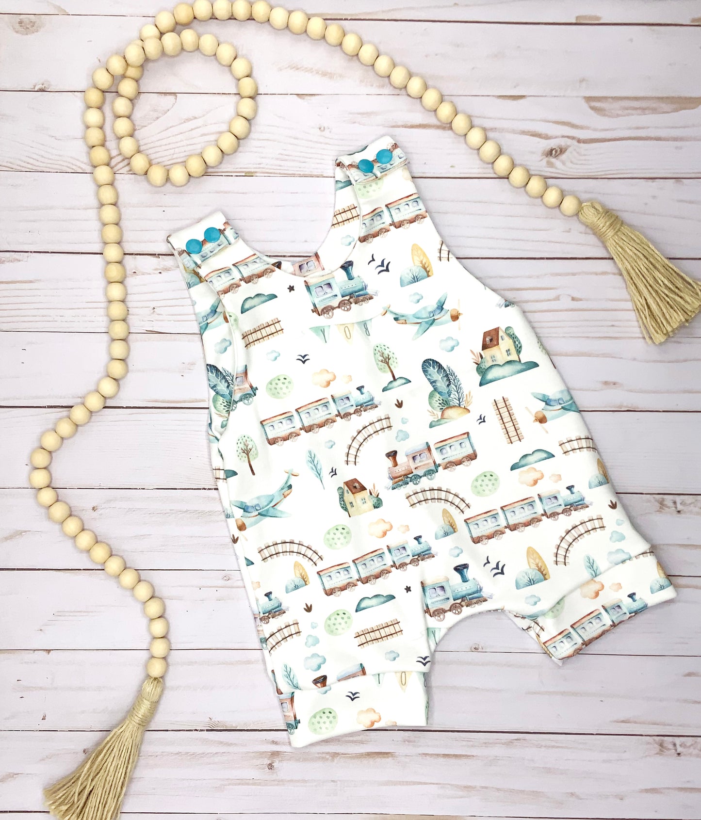 Organic Planes and Trains Cotton Short Romper