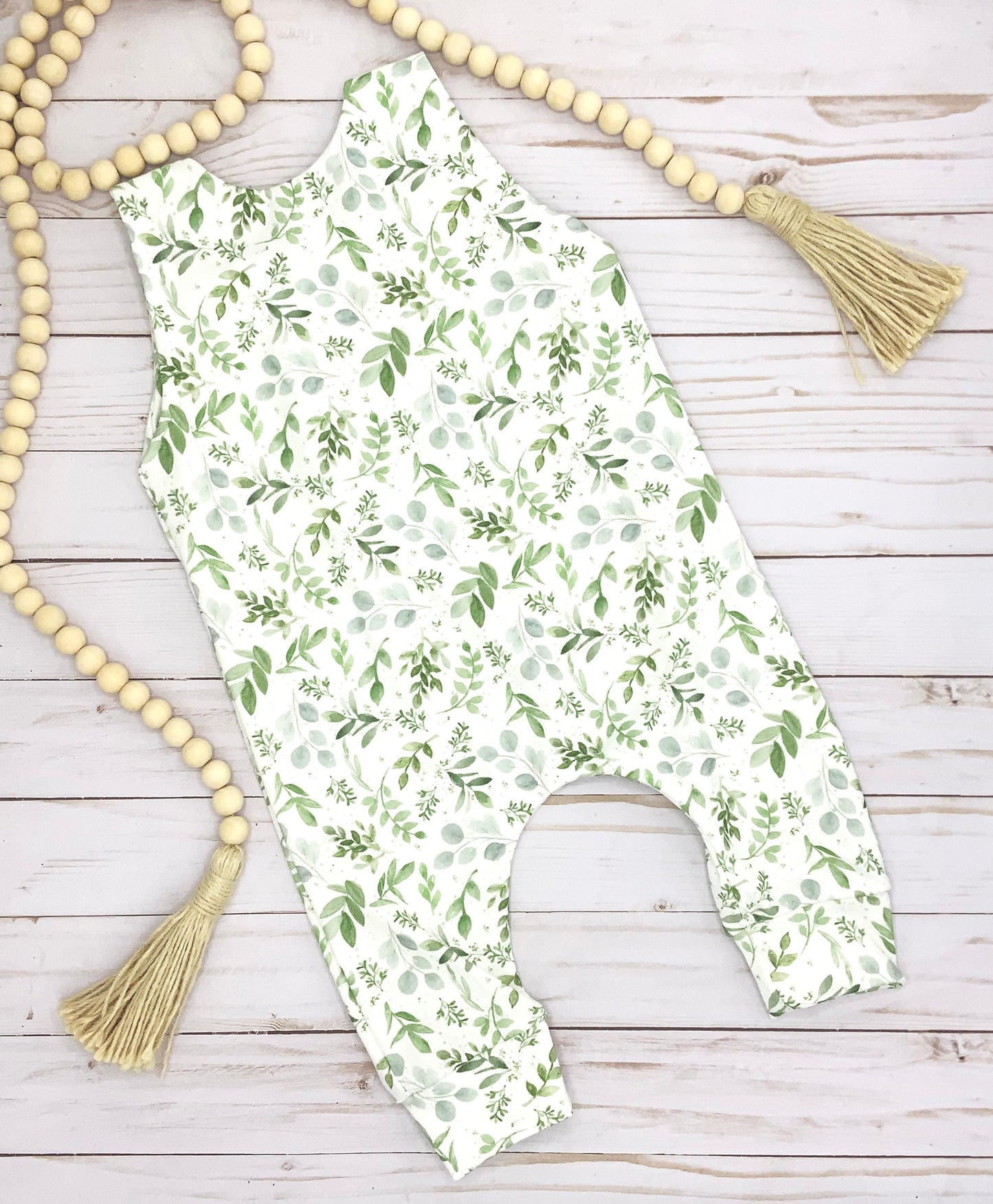 Green Leaves Nature Inspired Romper , 100% Organic Cotton