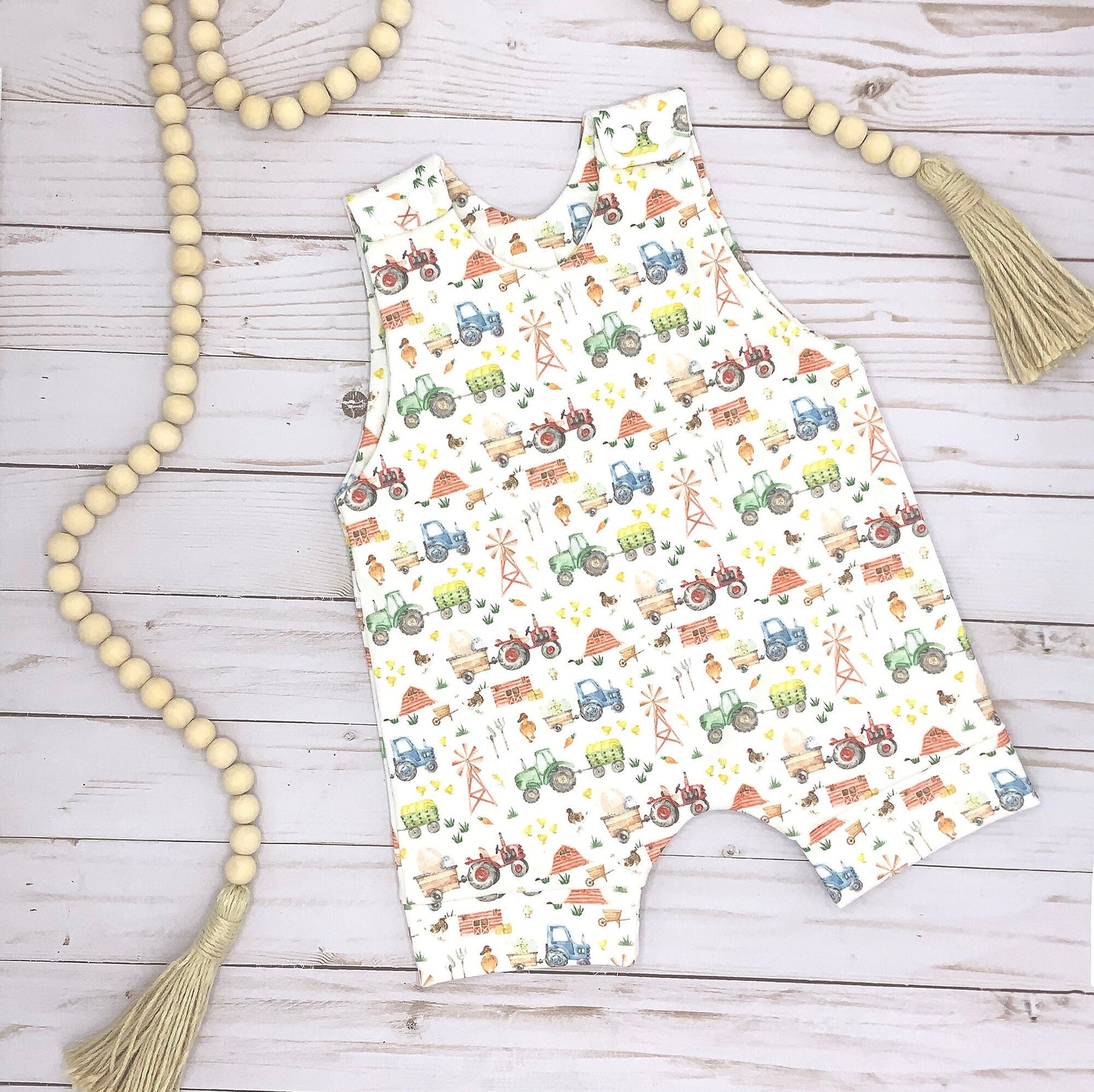 Spring Farm Print Organic cotton romper for baby and toddler